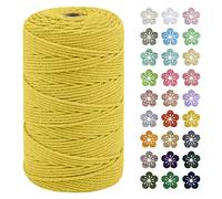 LEREATI Corde Macramé 3mm x 200m, Fil Macramé Coton Corde Naturelle Cordelette Ficelle, Macrame Cordon pour Bricolage Tissage, Rideau, Porte Plante Mural, Artisanat, Décoration Bohème (Jaune Citron)