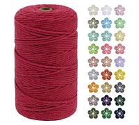 LEREATI Corde Macramé 3mm x 200m, Fil Macramé Coton Corde Naturelle Cordelette Ficelle, Macrame Cordon pour Bricolage Tissage, Rideau, Porte Plante mural, Artisanat, Décoration Bohème (Rouge)