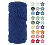 LEREATI Corde Macramé 4mm x 100m, Fil Macramé Coton Corde Naturelle Cordelette Ficelle, Macrame Cordon pour Bricolage Tissage, Rideau, Porte Plante Mural, Artisanat, Décoration Bohème (Bleu foncé)