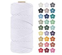 LEREATI Corde Macramé 4mm x 100m, Fil Macramé Coton Corde Naturelle Cordelette Ficelle, Macrame Cordon pour Bricolage Tissage, Rideau, Porte Plante Mural, Artisanat, Décoration Bohème (Blanche)