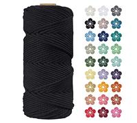 LEREATI Corde Macramé 4mm x 100m, Fil Macramé Coton Corde Naturelle Cordelette Ficelle, Macrame Cordon pour Bricolage Tissage, Rideau, Porte Plante Mural, Artisanat, Décoration Bohème (Noir)