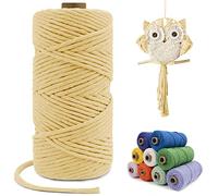 LEREATI Corde Macramé 4mm x 100m, Fil Macramé Simple Torsion Coton Naturelle Ficelle Corde, Cordon Coton pour Rideau Macrame, Porte Plante Mural, Bricolage, Boho Decoration (Jaune Clair)