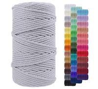 LEREATI Corde Macramé 5mm x 100m, Fil Macramé Corde Coton Naturelle, Grosse Ficelle Cordelette 5mm Cordon Macramé pour Macrame Mural, Porte Plante, Bricolage, Décoration Boho (Gris Clair)
