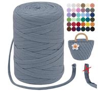 LEREATI Fil à Tricoter 250g Tshirt Yarn 7mm x 100m Fil Crochet Polyester Fil Macramé Fil Épais à Crocheter ou à Tricoter, pour Bricolage Sac, Paniers, Coussin (Gris)