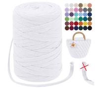 LEREATI Fil à Tricoter 250g Tshirt Yarn 7mm x 100m Fil Crochet Polyester Fil Macramé Fil Épais à Crocheter ou à Tricoter, pour Bricolage Sac, Paniers, Coussin (Blanc)