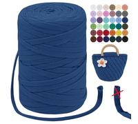LEREATI Fil à Tricoter 250g Tshirt Yarn 7mm x 100m Fil Crochet Polyester Fil Macramé Fil Épais à Crocheter ou à Tricoter, pour Bricolage Sac, Paniers, Coussin (Bleu Haze)