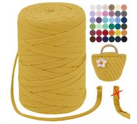 LEREATI Fil à Tricoter 250g Tshirt Yarn 7mm x 100m Fil Crochet Polyester Fil Macramé Fil Épais à Crocheter ou à Tricoter, pour Bricolage Sac, Paniers, Coussin (Curcuma)
