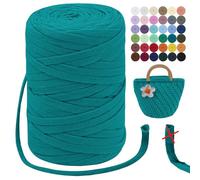 LEREATI Fil à Tricoter 250g Tshirt Yarn 7mm x 100m Fil Crochet Polyester Fil Macramé Fil Épais à Crocheter ou à Tricoter, pour Bricolage Sac, Paniers, Coussin (Vert Paon)