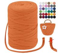 LEREATI Fil à Tricoter 250g Tshirt Yarn 7mm x 100m Fil Crochet Polyester Fil Macramé Fil Épais à Crocheter ou à Tricoter, pour Bricolage Sac, Paniers, Coussin (Orange)