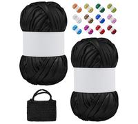 LEREATI Fil Tee Shirt pour Crochet, 2x100g/2x30m Fil Crochet pour Sac, Tshirt Yarn Tissu Métallique Polyester pour Trapilho à Crocheter Sac, Paniers, Bricolage, Artisanat (Noir Mat)