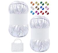 LEREATI Fil Tee Shirt pour Crochet, 2x100g/2x30m Fil Crochet pour Sac, Tshirt Yarn Tissu Métallique Polyester pour Trapilho à Crocheter Sac, Paniers, Bricolage, Artisanat (Blanc Coloré)
