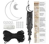 LEREATI Kit Attrape Rêve à Fabriquer pour Adultes Débutants Lune Macramé Kit, Complet avec Macramé Corde 3mm, Cercle Métal, Perles pour Décoration Chambre Maison (Noir)