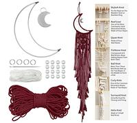 LEREATI Kit Attrape Rêve à Fabriquer pour Adultes Débutants Lune Macramé Kit, Complet avec Macramé Corde 3mm, Cercle Métal, Perles pour Décoration Chambre Maison (Vin rouge)
