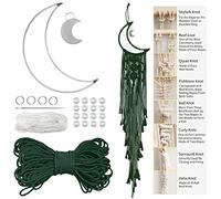 LEREATI Kit Attrape Rêve à Fabriquer pour Adultes Débutants Lune Macramé Kit, Complet avec Macramé Corde 3mm, Cercle Métal, Perles pour Décoration Chambre Maison (Vert foncé)