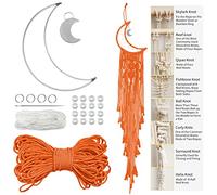 LEREATI Kit Attrape Rêve à Fabriquer pour Adultes Débutants Lune Macramé Kit, Complet avec Macramé Corde 3mm, Cercle Métal, Perles pour Décoration Chambre Maison (Orange)