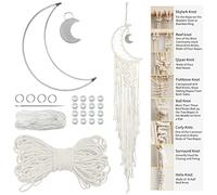 LEREATI Kit Attrape Rêve à Fabriquer pour Adultes Débutants Lune Macramé Kit, Complet avec Macramé Corde 3mm, Cercle Métal, Perles pour Décoration Chambre Maison (Naturel)