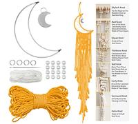 LEREATI Kit Attrape Reve a Fabriquer pour Adultes Débutants Lune Macramé Kit, Kit Macramé Complet - Corde Macramé 3mm, Cercle Attrape Reve Metal, Perle, pour Décoration Chambre Maison (Doré)
