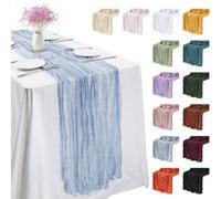 LEREATI Lot de 3 Chemin de Table Gaze Bleu Ciel 90cm x 400cm Linge de Table en Mousseline de Soie Boho Chemin de Table Anniversaire Bapteme Mariage Noël Décoration