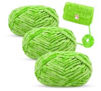 LEREATI Lot de 3 x 100g Laine Chenille Crochet Velours Fil Chenille Crochet Douce, Pelote de Laine Epaisse Laine pour Crochet Tissage Loisirs Créatifs Vêtements et Couvertures (Vert D'herbe)