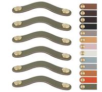 LEREATI Lot de 6 Poignee Cuir, Poignee de Meuble Cuir Cuisine Bouton de Tiroir de Portes pour Placards, Armoires, Commode, Cuisine, Salle de Bain (Trou de Montage 96mm, Doré + Vert)