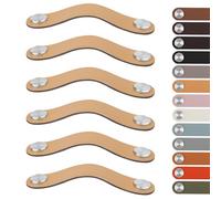LEREATI Lot de 6 Poignee Cuir, Poignee de Meuble Cuir Cuisine Bouton de Tiroir de Portes pour Placards, Armoires, Commode, Cuisine, Salle de Bain (Trou de Montage 160mm, Argent + Beige)