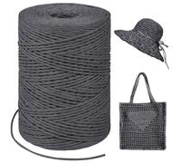 LEREATI Rafia Naturel Bobine 1.5mm x 300m Raphia à Crocheter Rafia Crochet, Fil de Raphia à Crocheter pour Sac, Chapeau, Paniers, Emballage Cadeau, Bricolage Décoration (Gris Foncé)