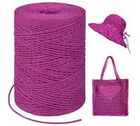 LEREATI Rafia Naturel Bobine 1.5mm x 300m Raphia à Crocheter Rafia Crochet, Fil de Raphia à Crocheter pour Sac, Chapeau, Paniers, Emballage Cadeau, Bricolage Décoration (Rouge Rosé)