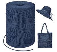 LEREATI Rafia Naturel Bobine 1.5mm x 300m Raphia à Crocheter Rafia Crochet, Fil de Raphia à Crocheter pour Sac, Chapeau, Paniers, Emballage Cadeau, Bricolage Décoration (Bleu Foncé)