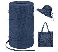 LEREATI Rafia Naturel Bobine 3mm x 300m Raphia à Crocheter Rafia Crochet, Fil de Raphia à Crocheter pour Sac, Chapeau, Paniers, Emballage Cadeau, Bricolage Décoration (Bleu Foncé)