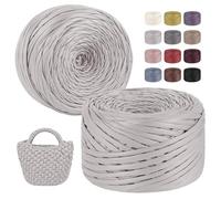 LEREATI Tshirt Yarn 2x200g/2x90m Fil Crochet pour Sac Aspect Cuir Fil Polyester pour Sac au Crochet, Laine T-shirt Chunky pour Trapilho à Crocheter Paniers Tapis Bricolage Décoration (Gris Chanvre)