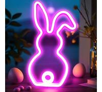 Lergas Lampe néon décorative en forme de lapin de Pâques, LED, avec alimentation USB, décoration de Pâques, veilleuse, salon, chambre à coucher, chambre d'enfant (rose)