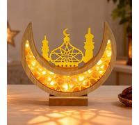 Lergas Ramadan Lampe lumineuse décorative en bois - Lampe LED Ramadan - Décoration de table - Lampe orientale islam - Mosquée décorative en bois - Décoration de ramazan - Mosquée étoile lune lumières