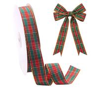 Lergas Ruban de Noël à carreaux rouges et verts - 4 cm/2,5 cm/1 cm de large - Avec bord métallique - Ruban décoratif de Noël pour décoration de Noël - Emballage cadeau - Décoration de sapin de Noël (B