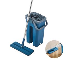 Lergas Set de vadrouille avec Seau, serpillère Pliable à 90° avec Fonction d'essorage, serpillère rotative à 360° avec Seau de Nettoyage, essuie Glace Pliable à 90° avec Fonction d'essorage pour Bois