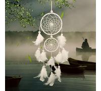Lerkely Capteur de Reves en Plumes, Grand Attrape Rêve avec 2 Cercles pour Chambre Maison Décoration,Noël, Tenture Murale Mobile Decoratif Filles Enfants Cadeau (Blanche)