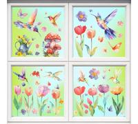 LERKNVOE Autocollants pour Fenêtre 9Pcs Electrostatique Stickers Fenetre Anti Collision Fleur Oiseaux Stickers Vitre Autocollants Décoratifs pour Fenêtre Paques Printemps Été