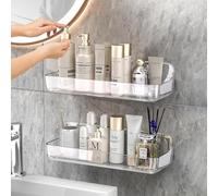 Lermende Lot de 2 étagères de douche transparentes sans perçage pour montage mural avec ruban adhésif autocollant, étagères de douche en plastique pour salle de bain et cuisine version longue.