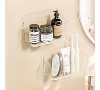 Lermende Lot de 2 étagères de douche transparentes sans perçage pour montage mural avec ruban adhésif autocollant, étagères de douche en plastique pour salle de bain et cuisine - Petit panier