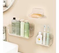 Lermende Lot de 3 étagères de douche transparentes sans perçage pour salle de bain et cuisine avec ruban adhésif autocollant