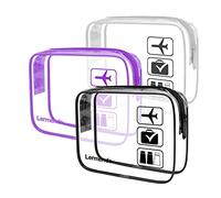 Lermende Lot de 3 trousses de toilette transparentes approuvées par la TSA pour voyage bagage à main aéroport compagnies aériennes, noir, gris, violet, 3 Pack, Trousse de toilette approuvée par la TSA