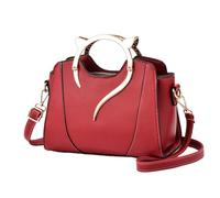 LERONO Sac à Main Élégant en Cuir PU pour Femme, Bandoulière avec Oreilles de Chat, Fermeture Éclair, Poignée sur le Dessus, Rouge