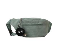 LERONO Sacs pour femmes, sac banane à bandoulière pour adolescentes et adultes en velours côtelé, sac banane de grande capacité, sac de sport polyvalent sac banane de voyage, Vert, With pendant