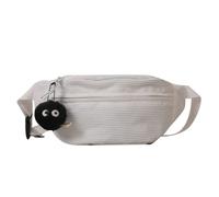 LERONO Sac Banane à Bandoulière en Velours Côtelé pour Femmes, Adolescentes et Adultes - Grande Capacité, Polyvalent pour Sport et Voyage - Blanc, Avec Pendentif