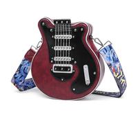 LERONO Sacs pour femmes, sac bandoulière, sacs à épaule, forme créative de guitare, sac à fermeture éclair avec bandoulière réglable pour femmes, Couleur : bordeaux, 27x9x30cm/10.63x3.54x11.81in