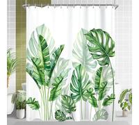 Lerores - Rideau de douche, 120 x 200 cm, Bord vert avec poids, Textile anti-moisissure, Imperméable, Lavable en polyester, Rideaux de bain avec œillets et 8 anneaux de rideau de douche pour salle de