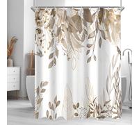 Lerores Rideau de douche 120 x 200 cm - Gris - Motif feuilles d'automne - Ourlet lesté - Anti-moisissure - Imperméable - Lavable - En polyester - Avec œillets et 12 anneaux de rideau de douche - Pour