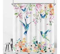 Lerores Rideau de douche 120 x 200 cm - Motif oiseaux roses - Ourlet lesté - Anti-moisissure - Imperméable - Lavable - En polyester - Avec 8 œillets et anneaux de rideau de douche - Pour salle de bain