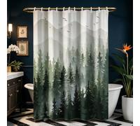 Lerores Rideau de douche 140 x 200 cm - Motif forêt - Textile anti-moisissures - Ourlet lesté - Imperméable - Lavable - En polyester - 12 avec œillets et anneaux de rideau de douche - Pour salle de