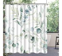 Lerores Rideau de douche, 180 x 200 cm, motif feuilles, ourlet lesté, anti-moisissure, imperméable, lavable, en polyester, avec 12 œillets et anneaux de rideau de douche, pour salle de bain, baignoire