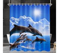 Lerores Rideau de douche - 200 x 200 cm - Motif dauphin - Ourlet lesté - Textile anti-moisissure - Imperméable - Lavable - En tissu polyester - Avec 12 œillets et anneaux de rideau de douche - Pour